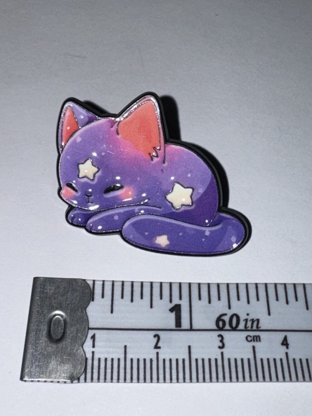 Dark Purple And Pink Celestial Cat Kitten Stars Brooch Pin
